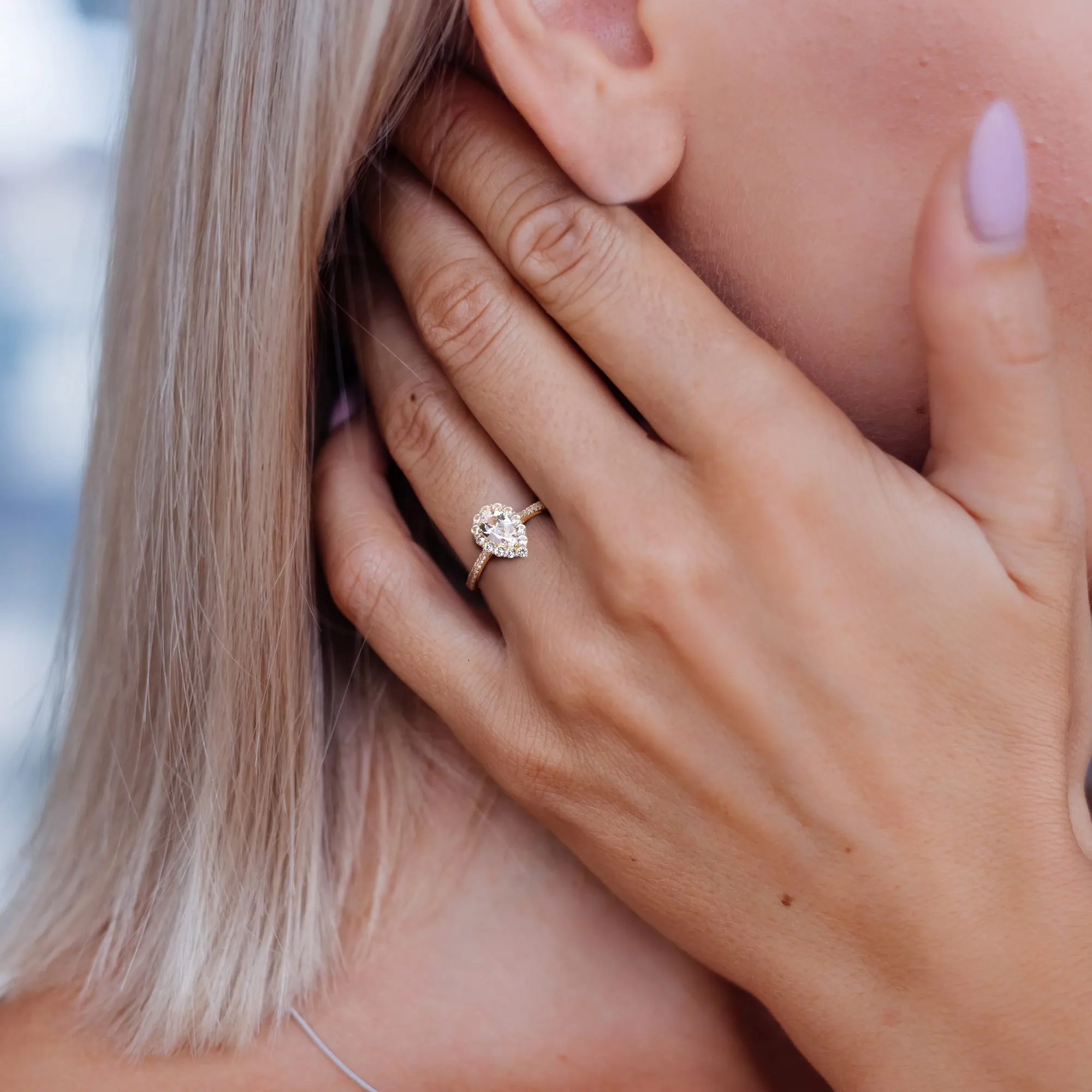 1 7/8 CT TGW Created White Sapphire Halo Teardrop Ring in Yellow Plated Sterling Silver