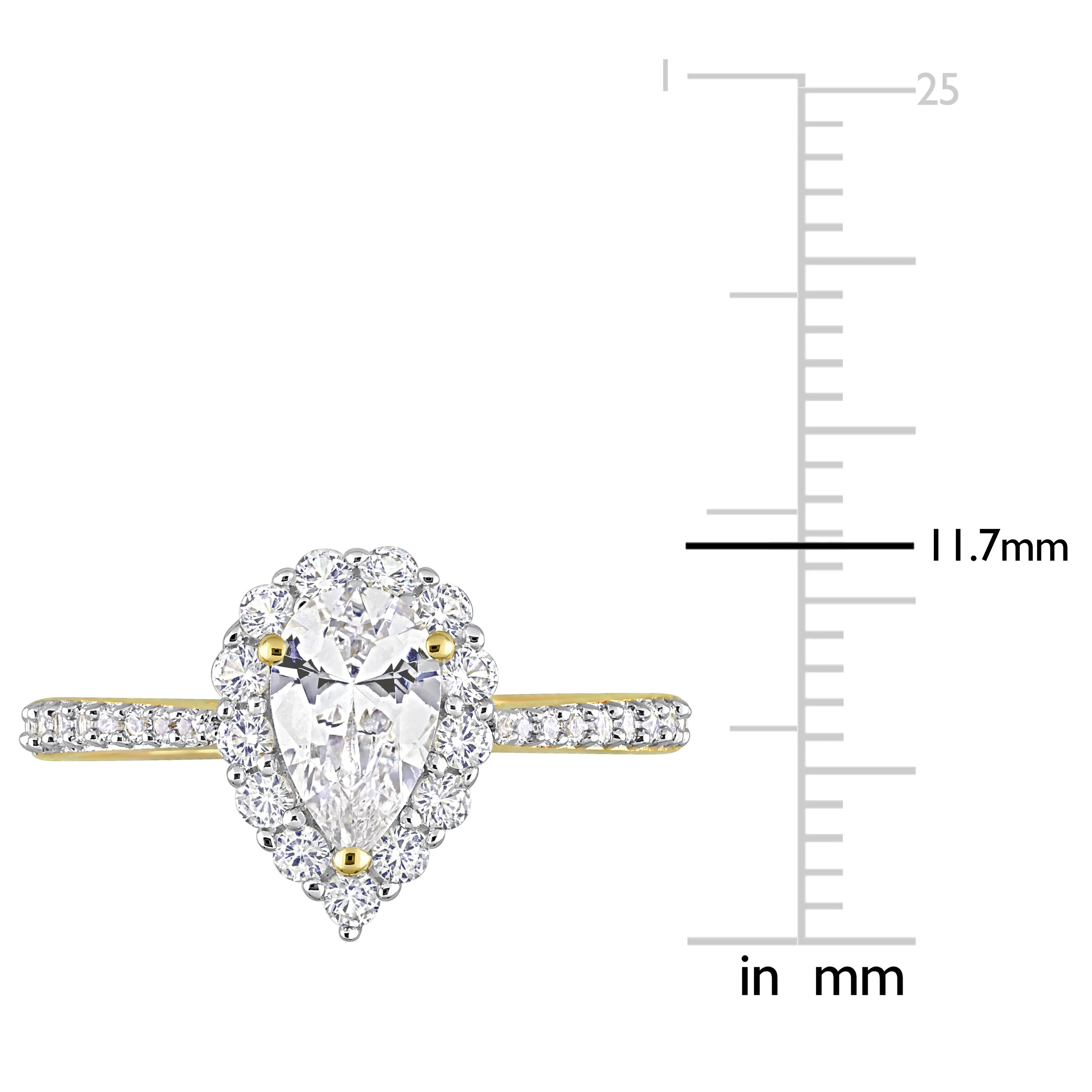 1 7/8 CT TGW Created White Sapphire Halo Teardrop Ring in Yellow Plated Sterling Silver