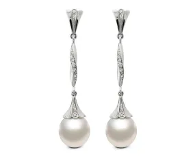 10-11mm Oval Pearl & White Diamond Earrings