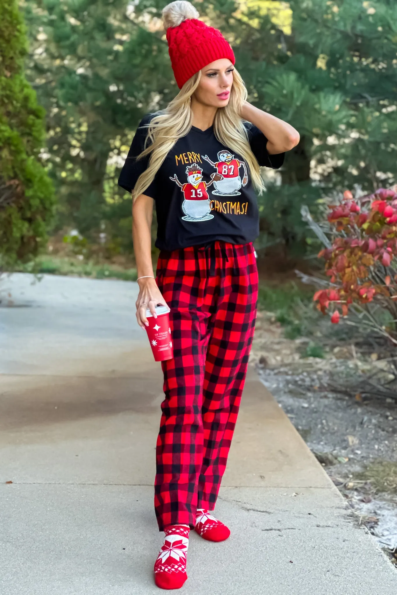 2 Piece KC PJ Set : Black/Red 2pc set