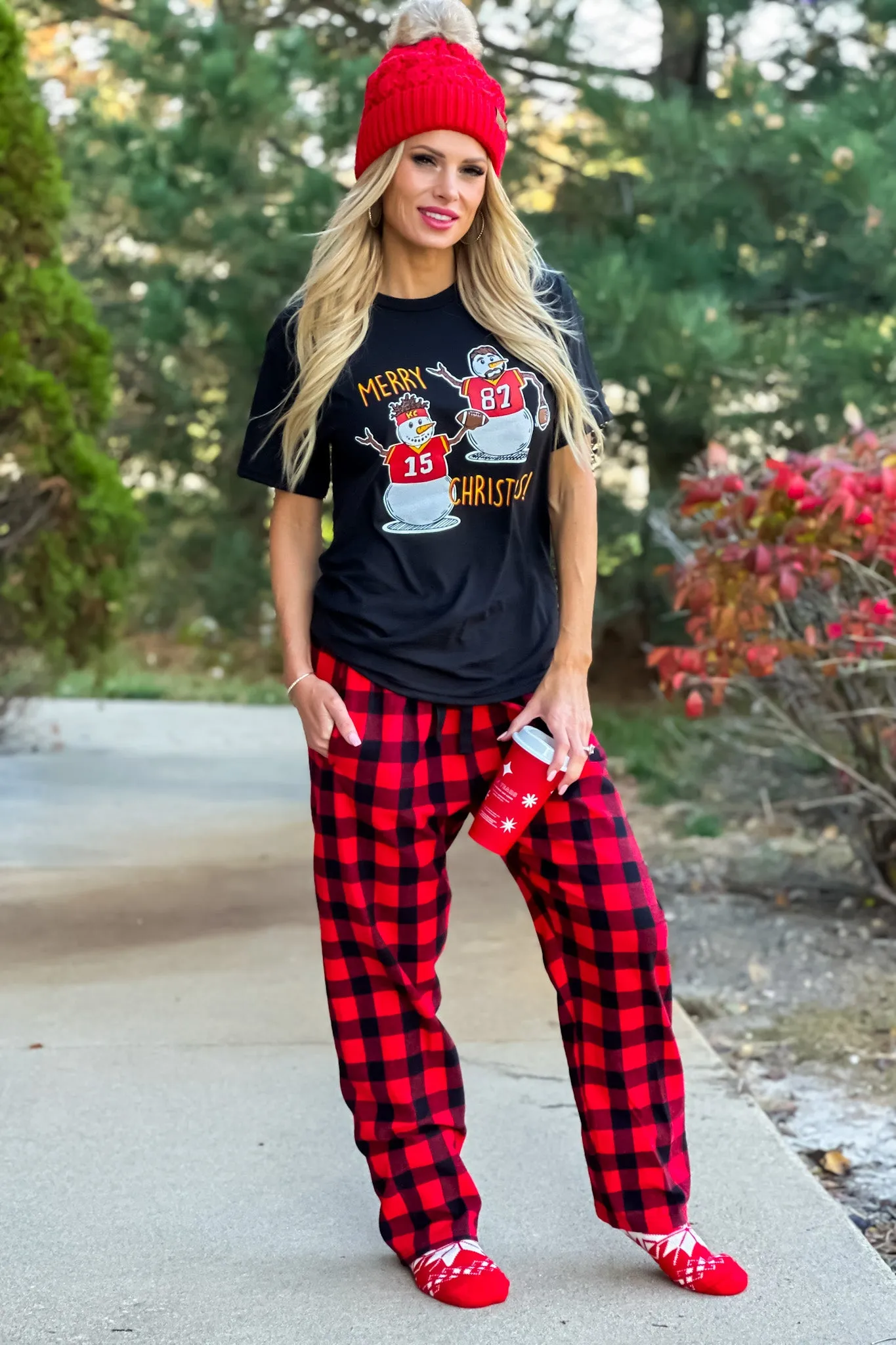 2 Piece KC PJ Set : Black/Red 2pc set