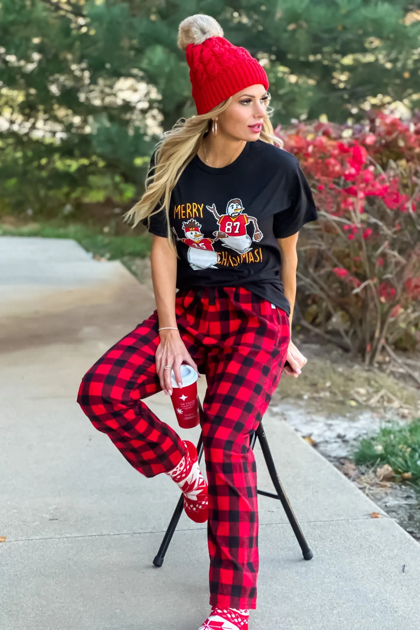 2 Piece KC PJ Set : Black/Red 2pc set