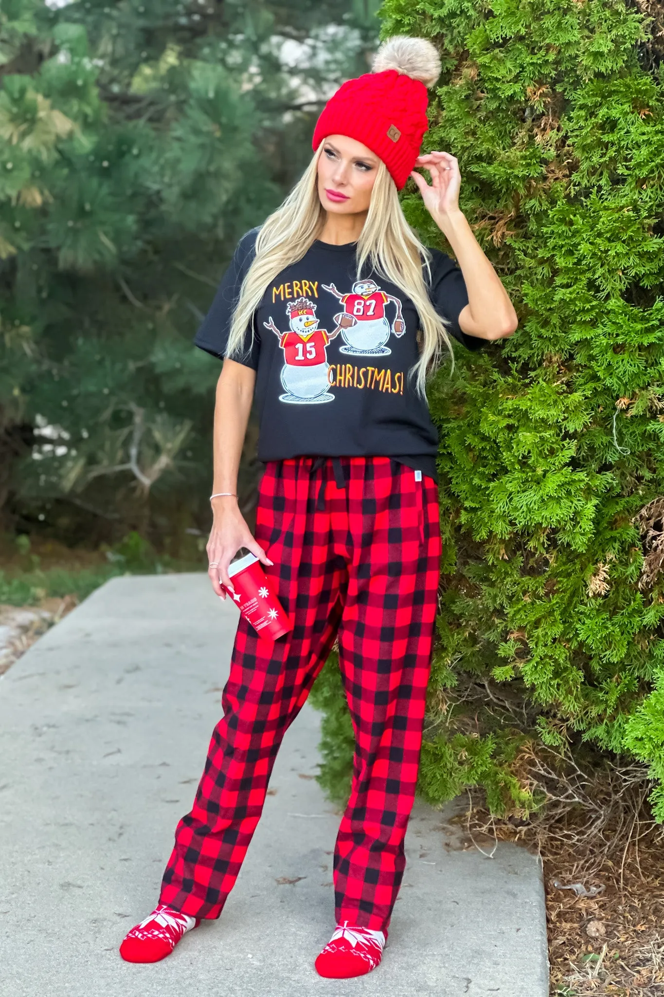 2 Piece KC PJ Set : Black/Red 2pc set