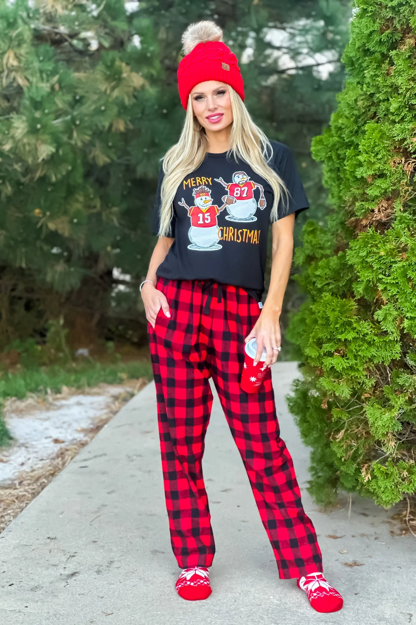 2 Piece KC PJ Set : Black/Red 2pc set