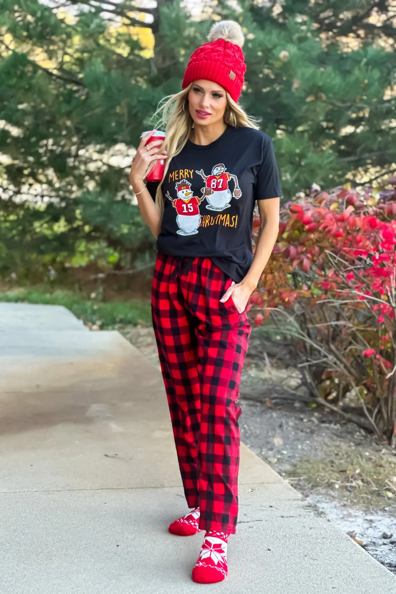 2 Piece KC PJ Set : Black/Red 2pc set