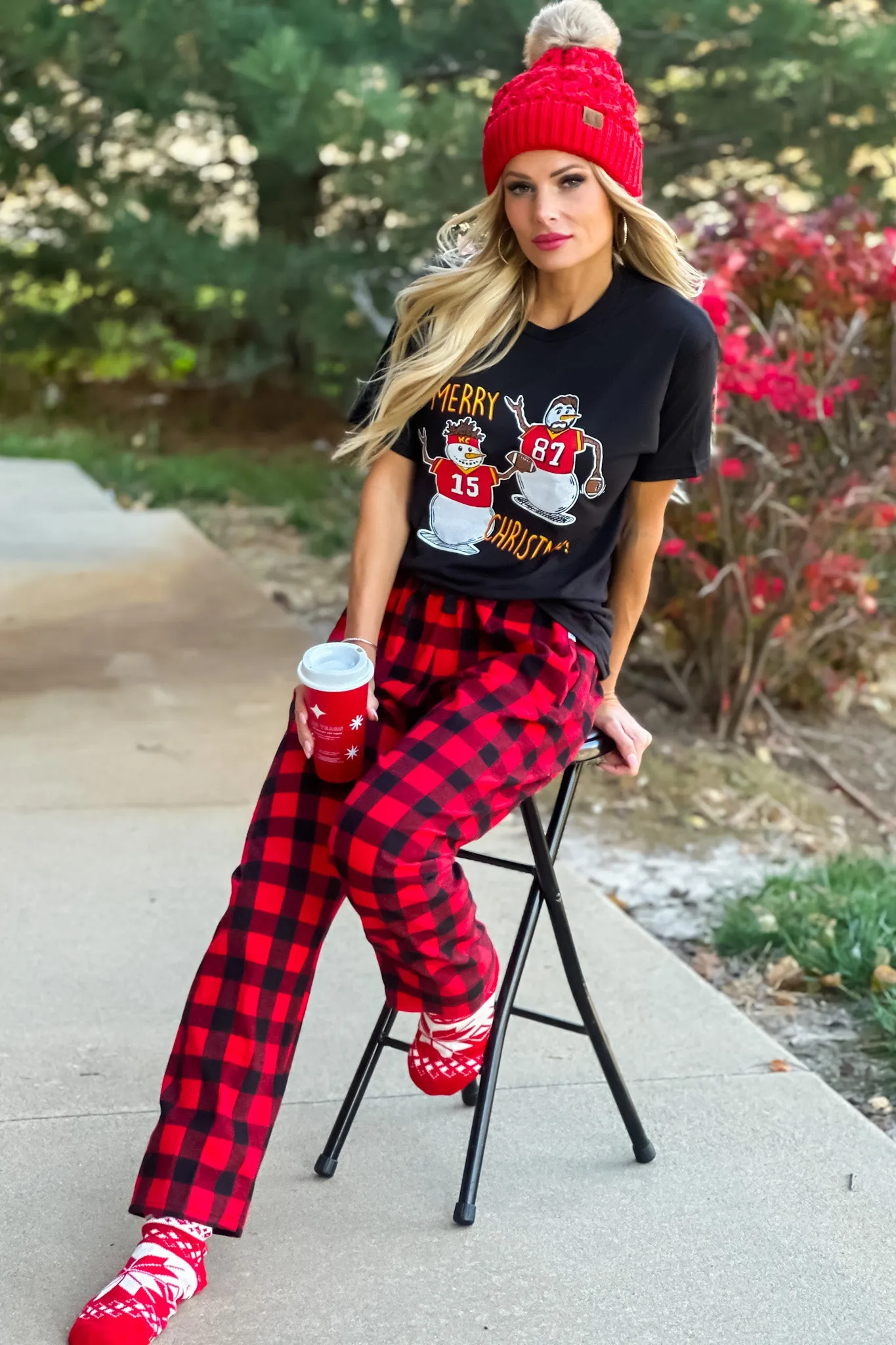 2 Piece KC PJ Set : Black/Red 2pc set