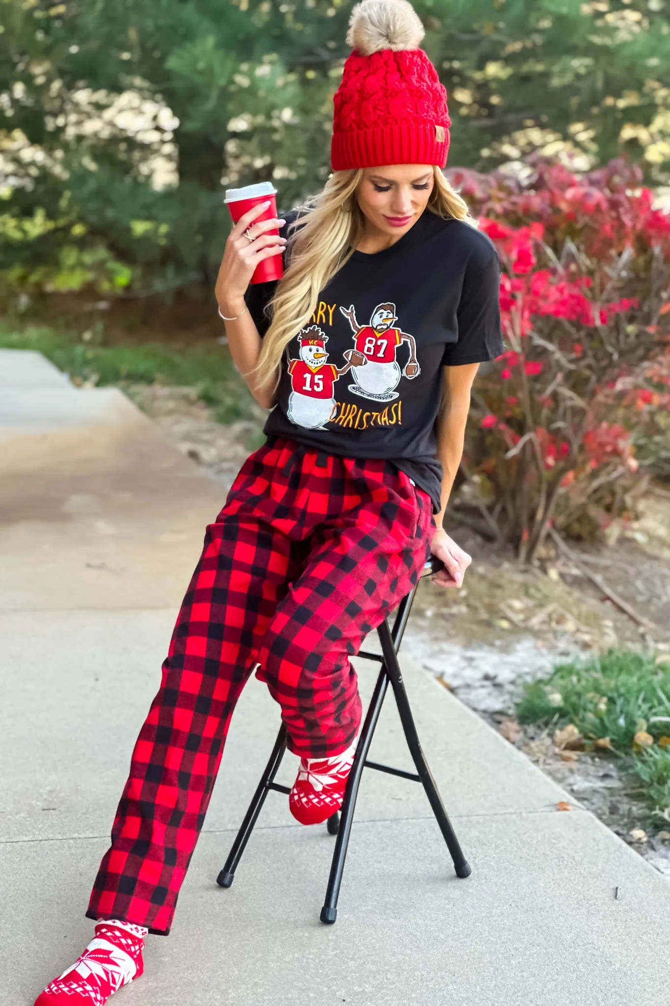 2 Piece KC PJ Set : Black/Red 2pc set