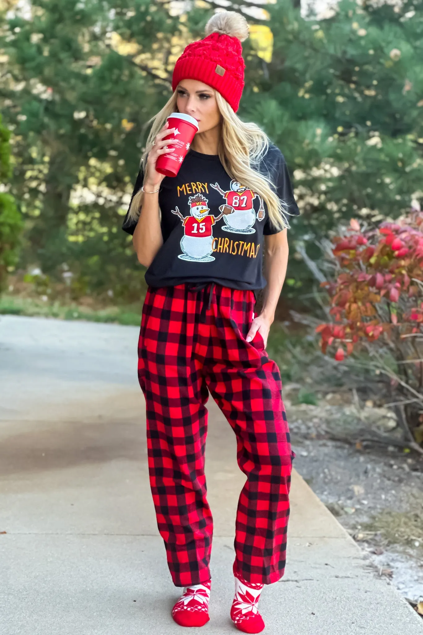 2 Piece KC PJ Set : Black/Red 2pc set