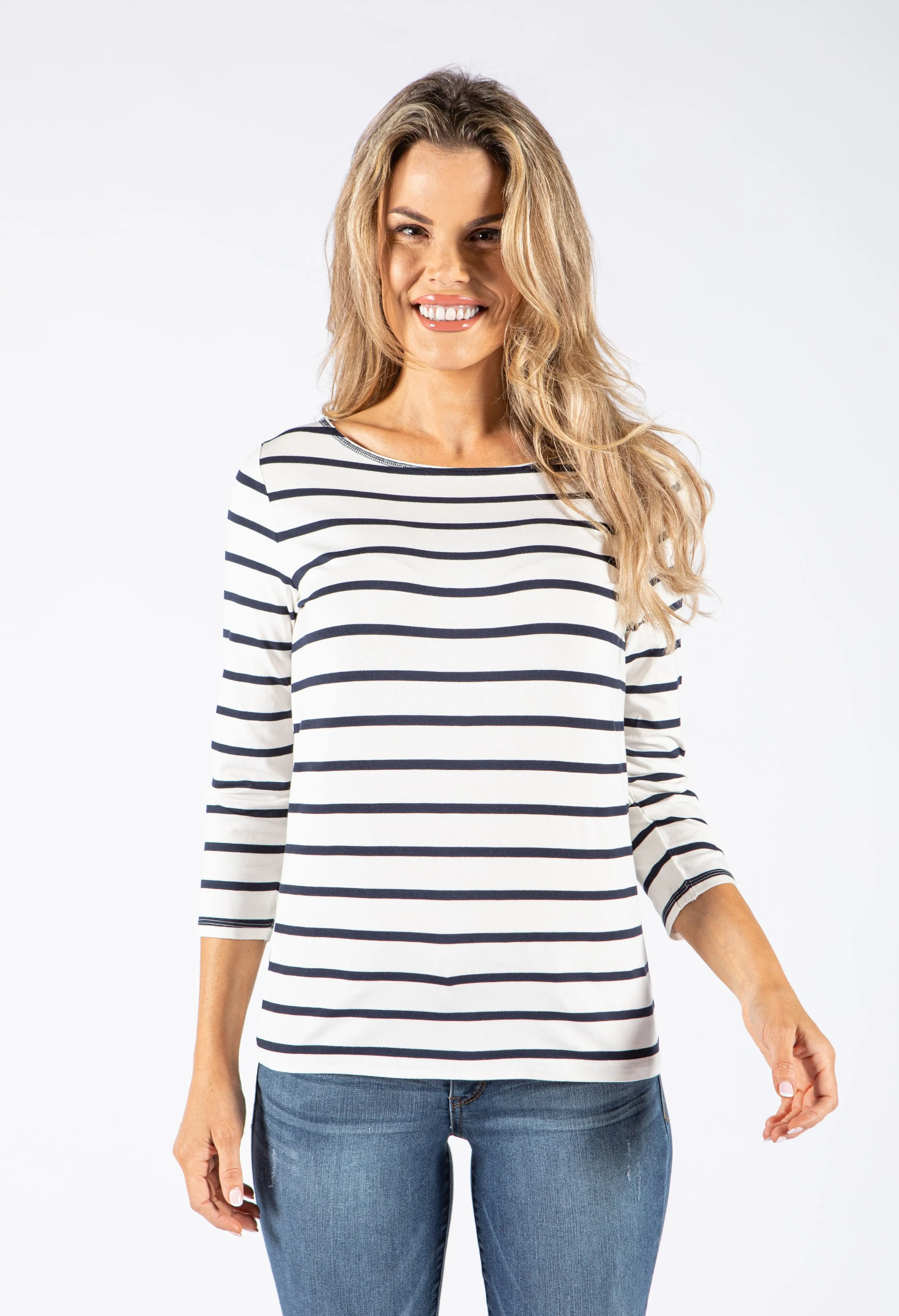 3/4 Sleeve Striped Top