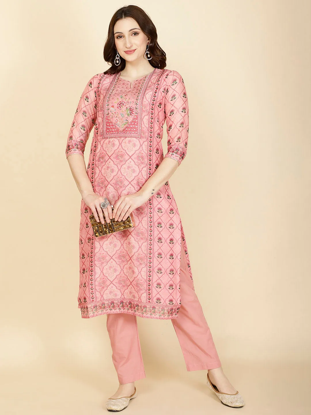 Abstract Printed Chanderi Kurta With Pants