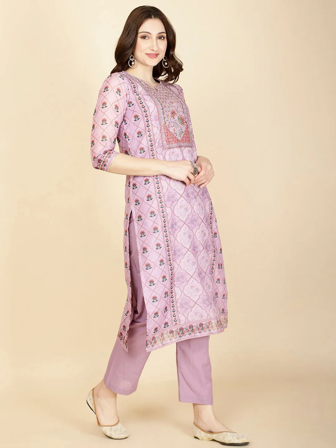 Abstract Printed Chanderi Kurta With Pants