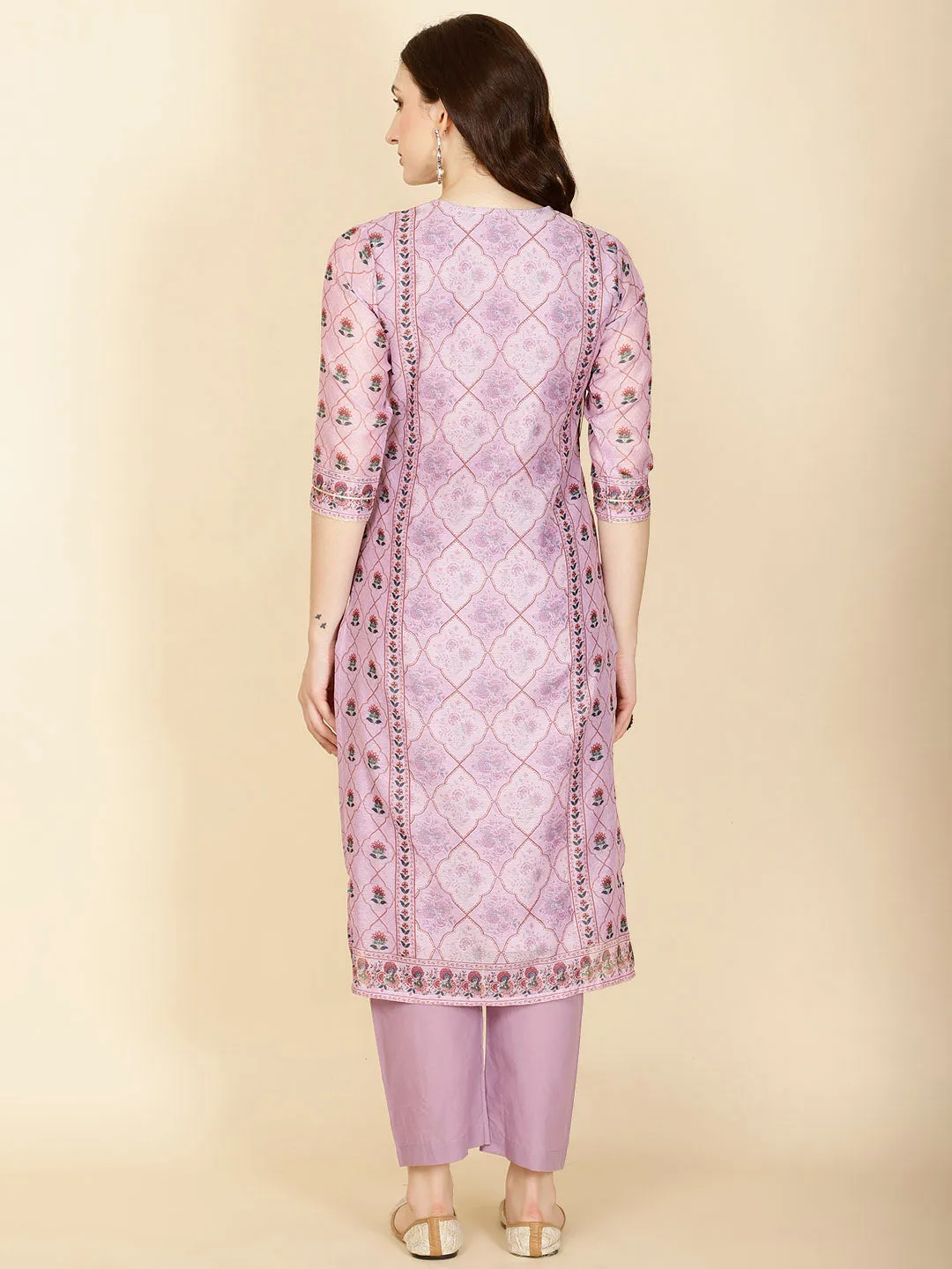 Abstract Printed Chanderi Kurta With Pants