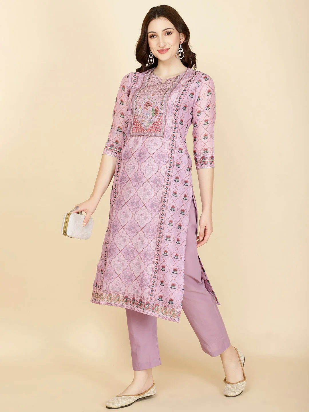 Abstract Printed Chanderi Kurta With Pants