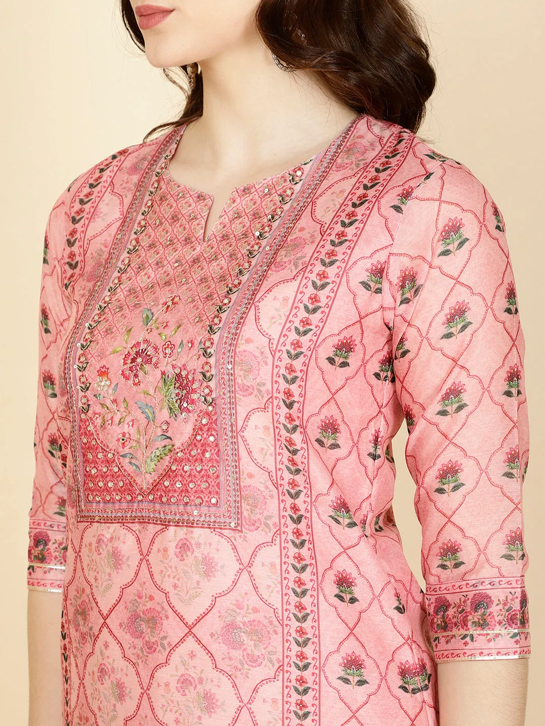 Abstract Printed Chanderi Kurta With Pants