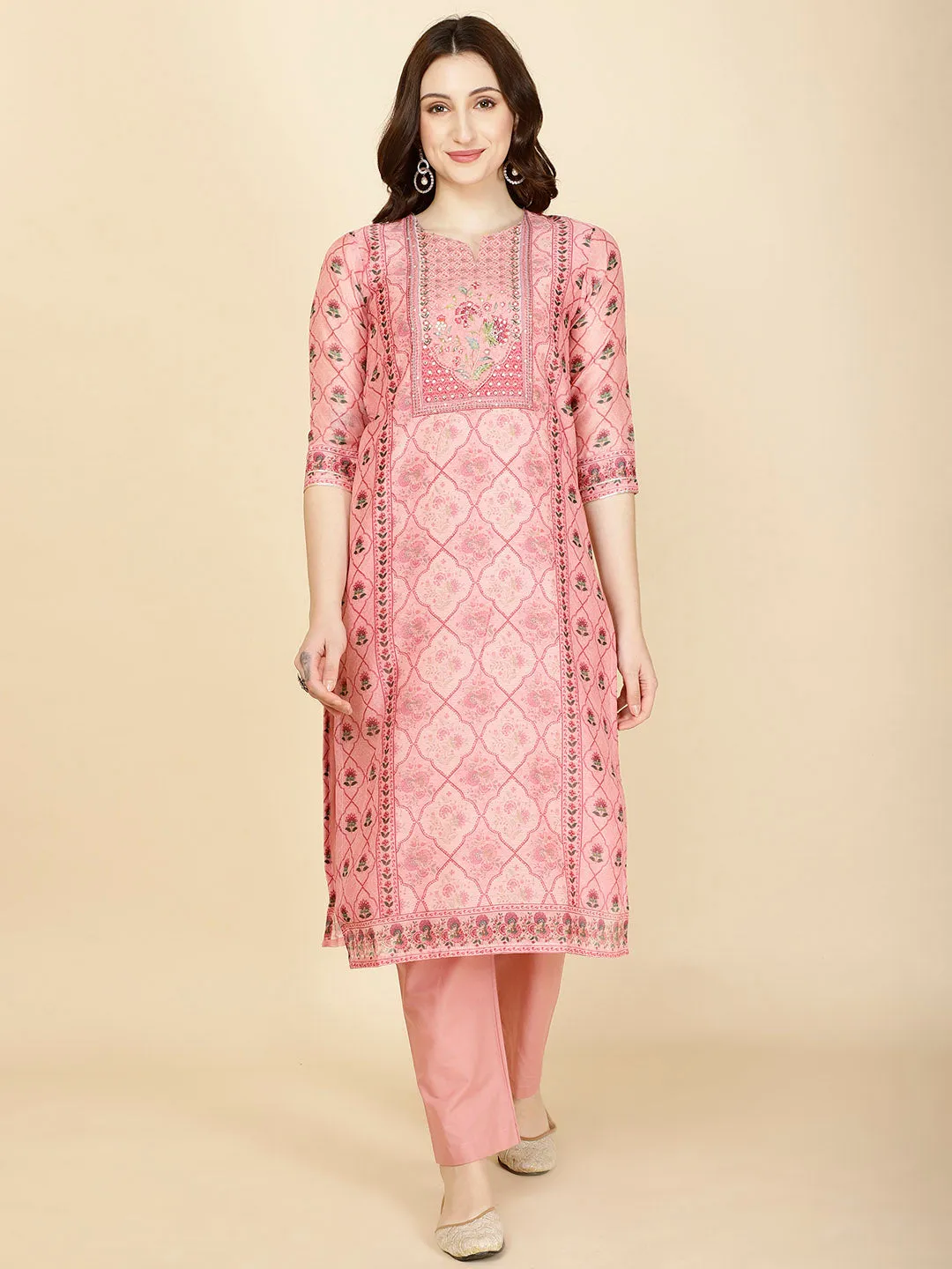 Abstract Printed Chanderi Kurta With Pants