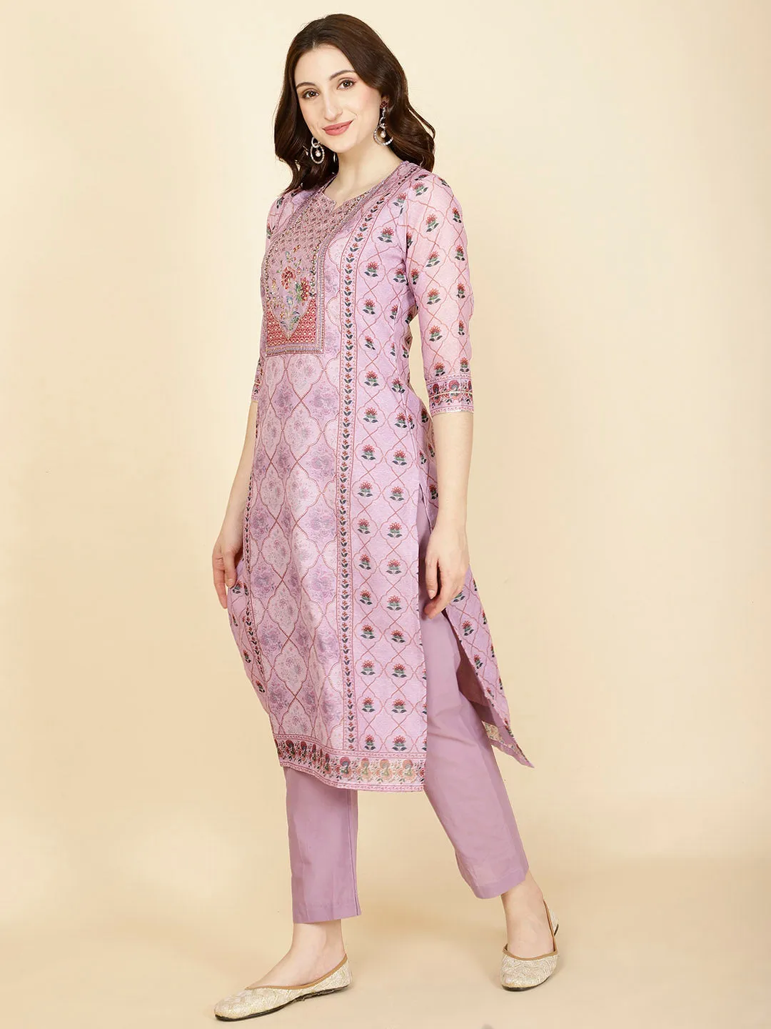 Abstract Printed Chanderi Kurta With Pants