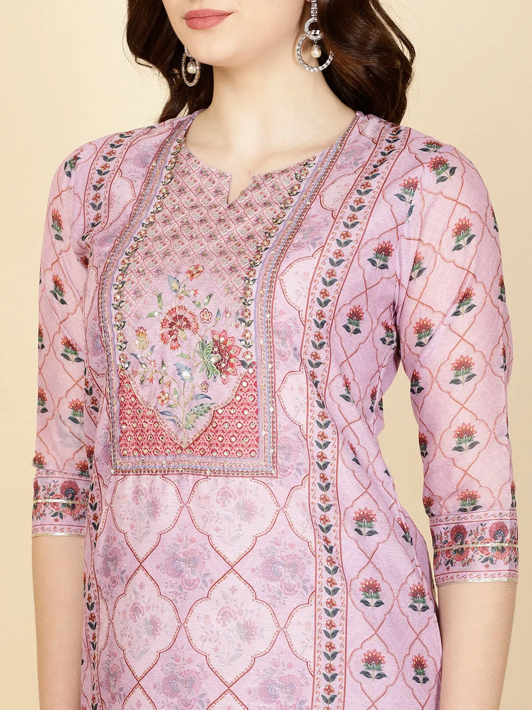 Abstract Printed Chanderi Kurta With Pants