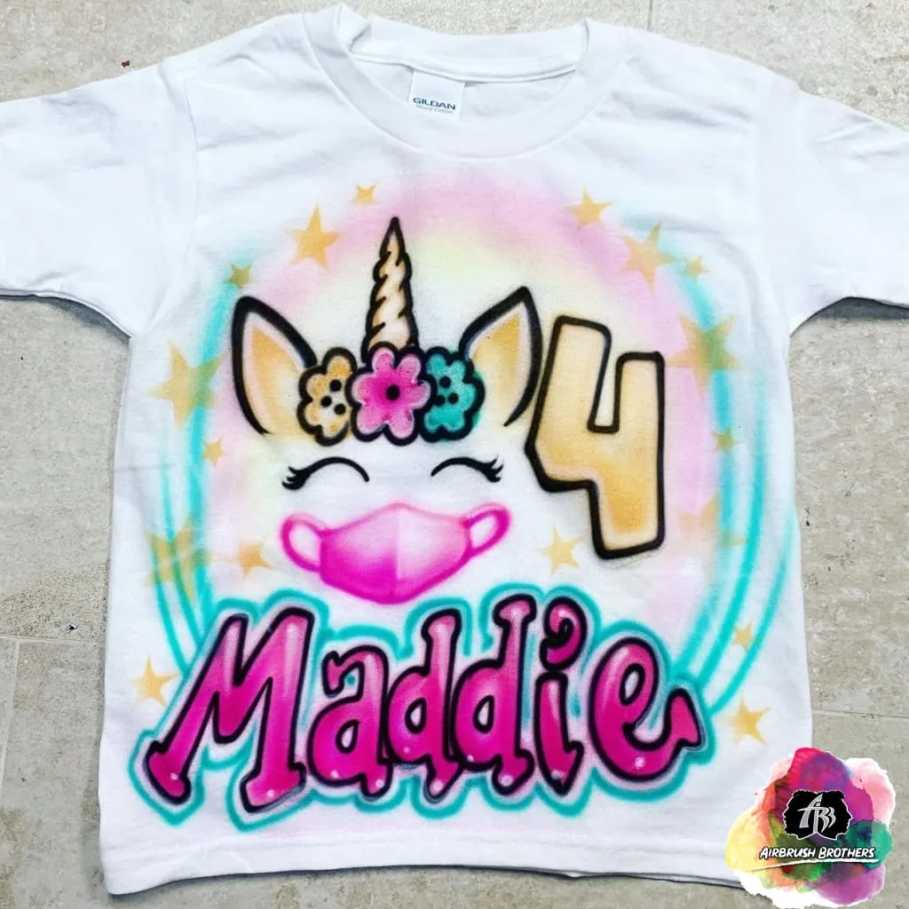 Airbrush Unicorn with Mask Birthday Shirt Design