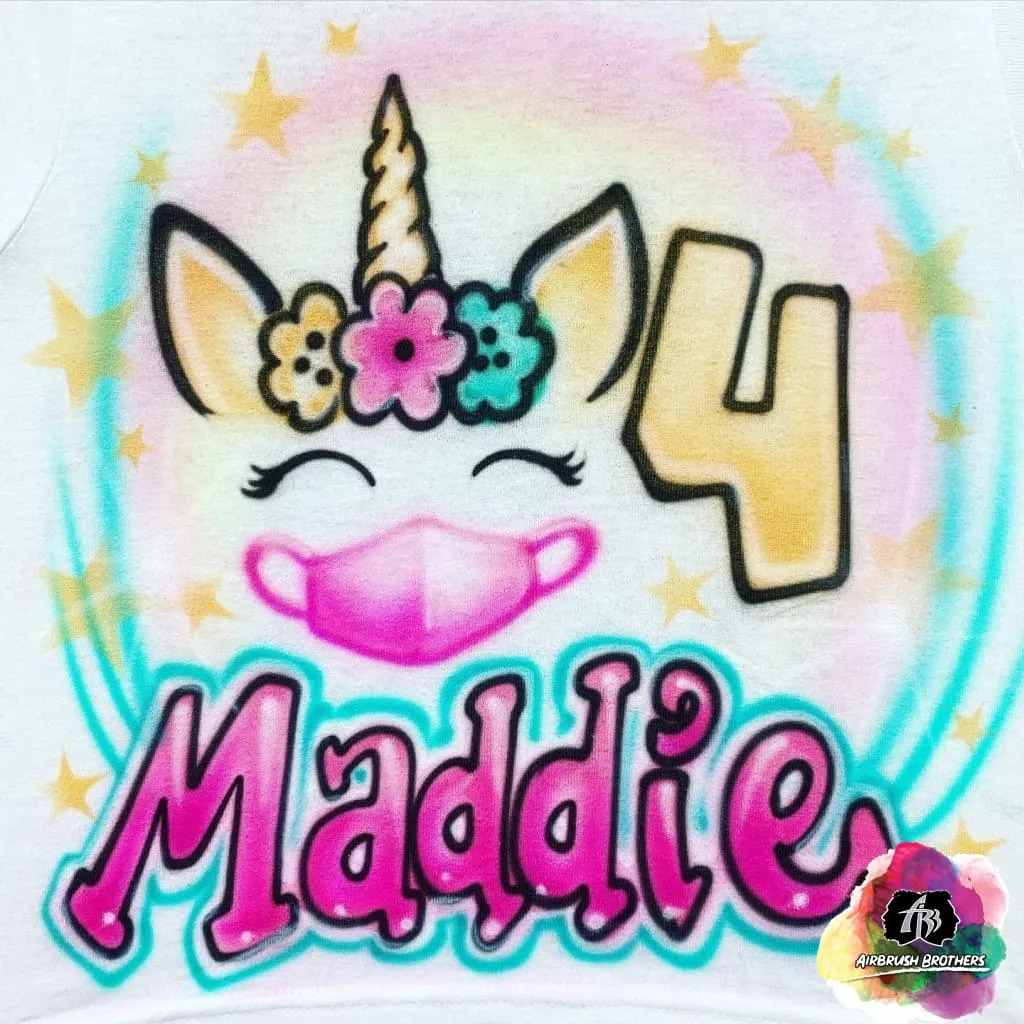 Airbrush Unicorn with Mask Birthday Shirt Design