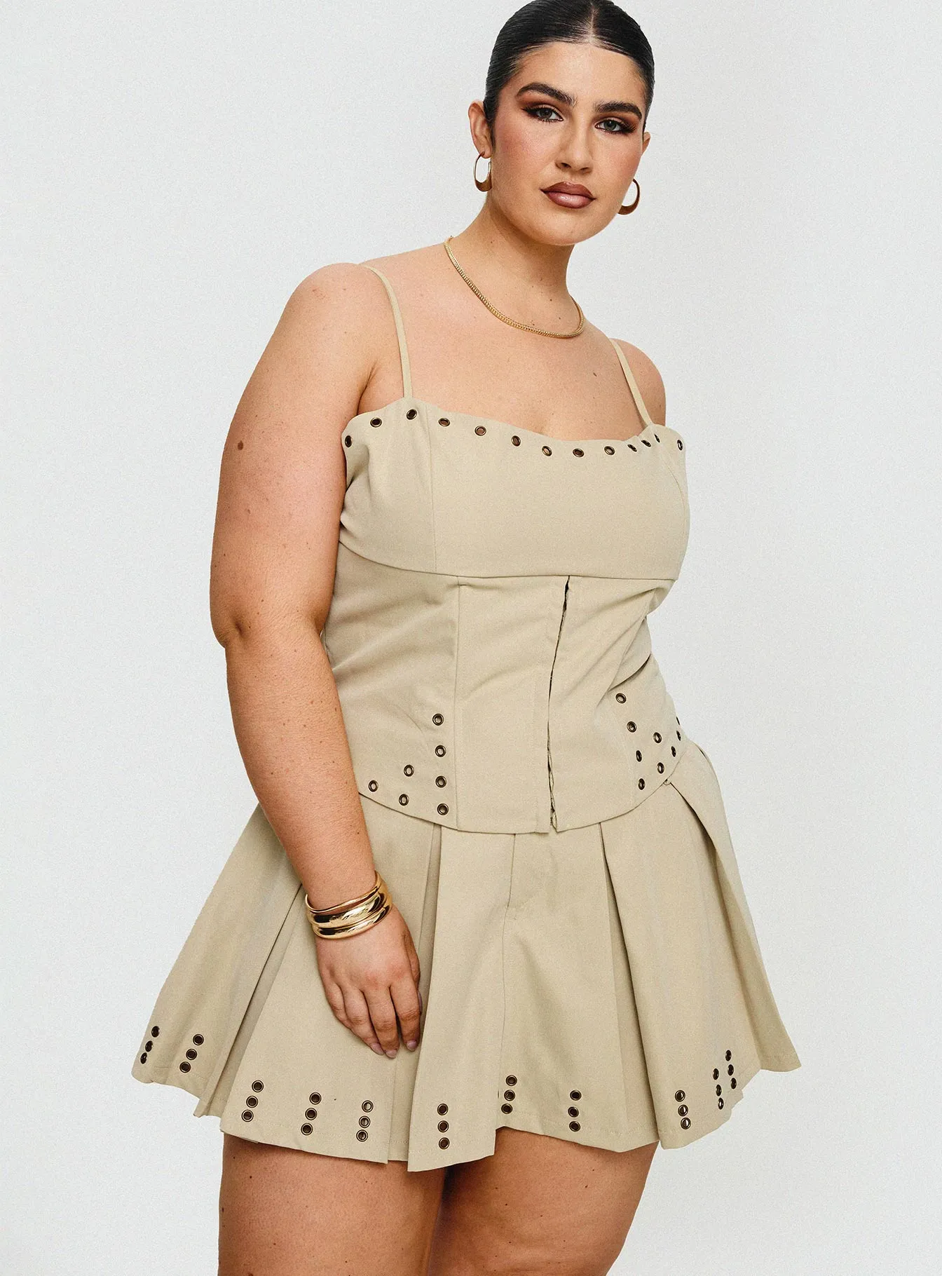 Alinzia Eyelet Corset Top Beige Curve