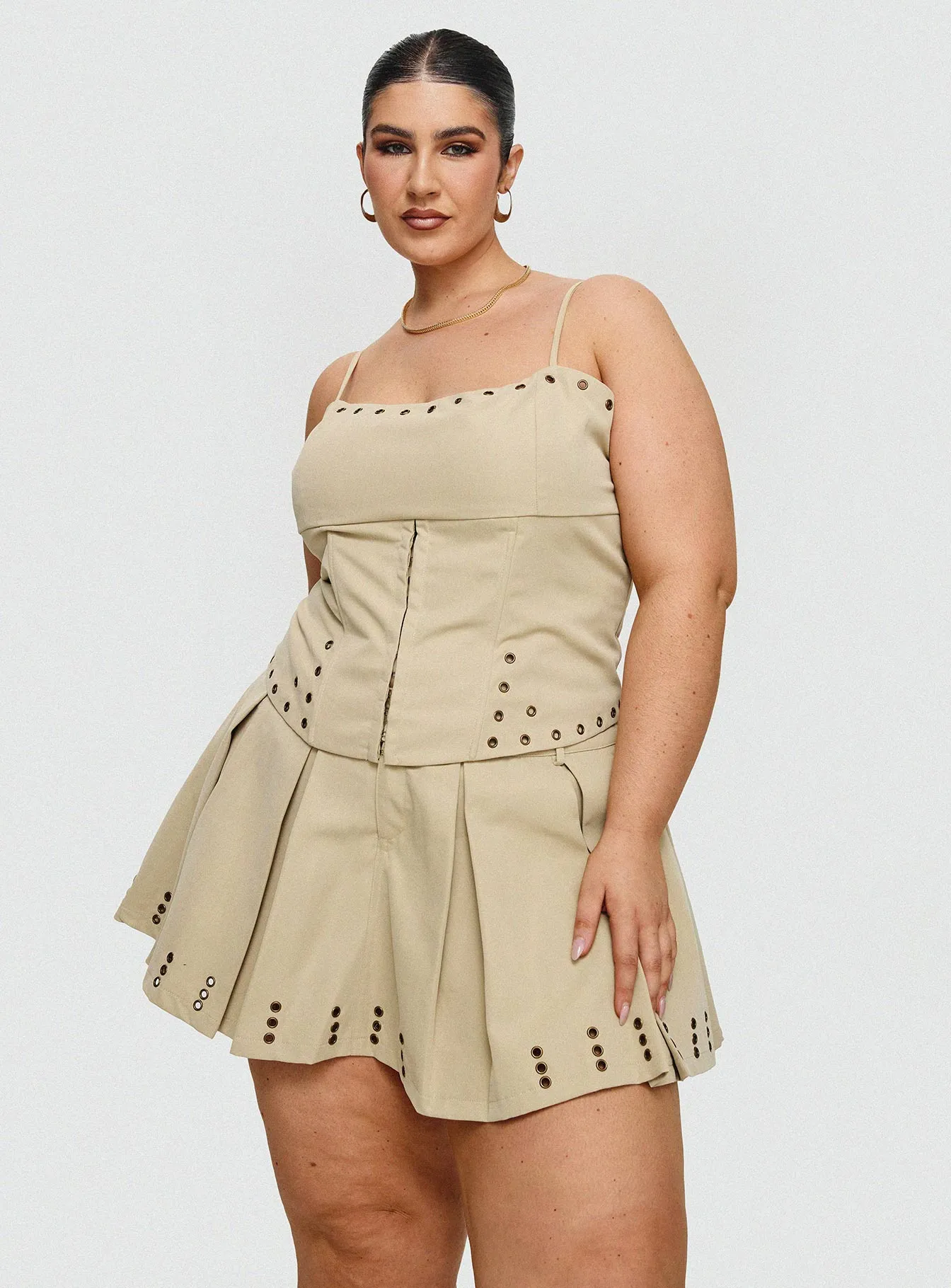 Alinzia Eyelet Corset Top Beige Curve