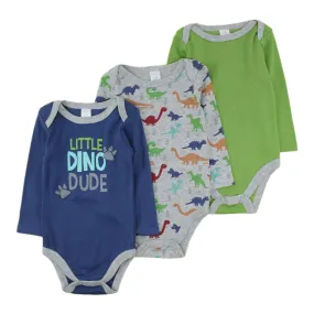 Baby Kiss 3 Pk Full Sleeves Cotton Bodysuits - Little Dino Dude