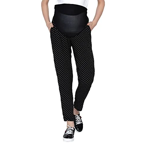 Black Polka Dot Print Maternity High waisted Pants