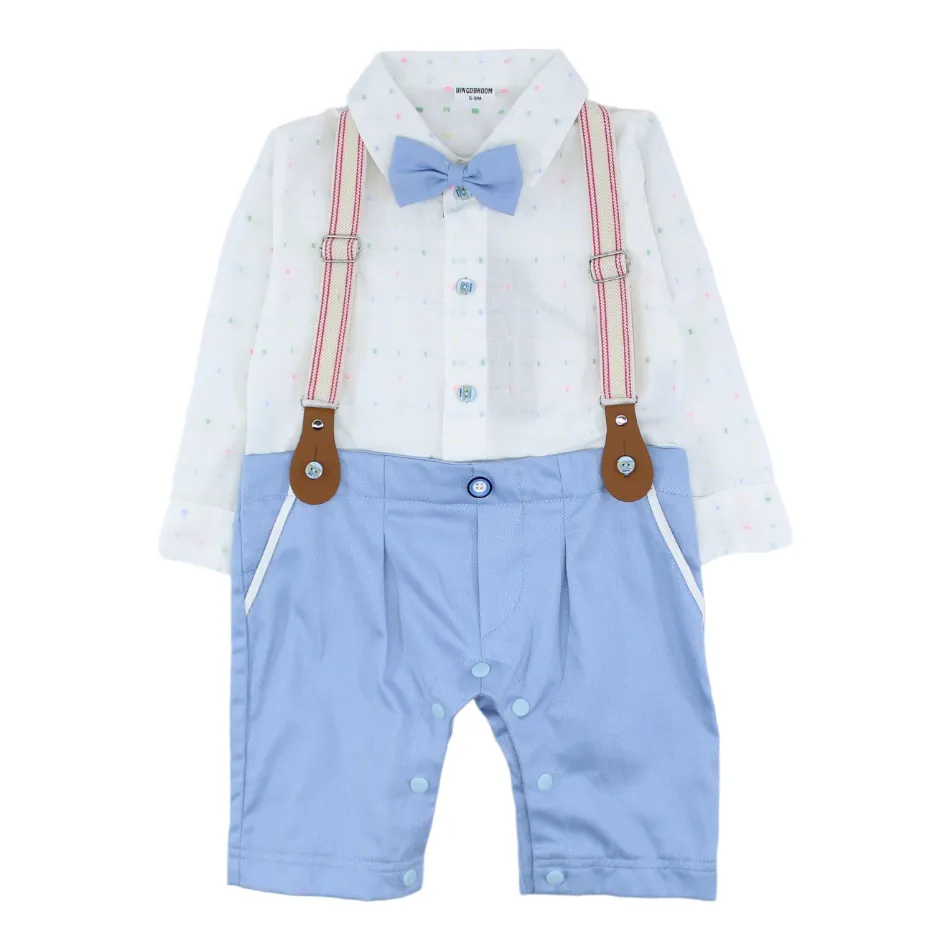 Bowtie Romper With Suspender And Cap - Multi