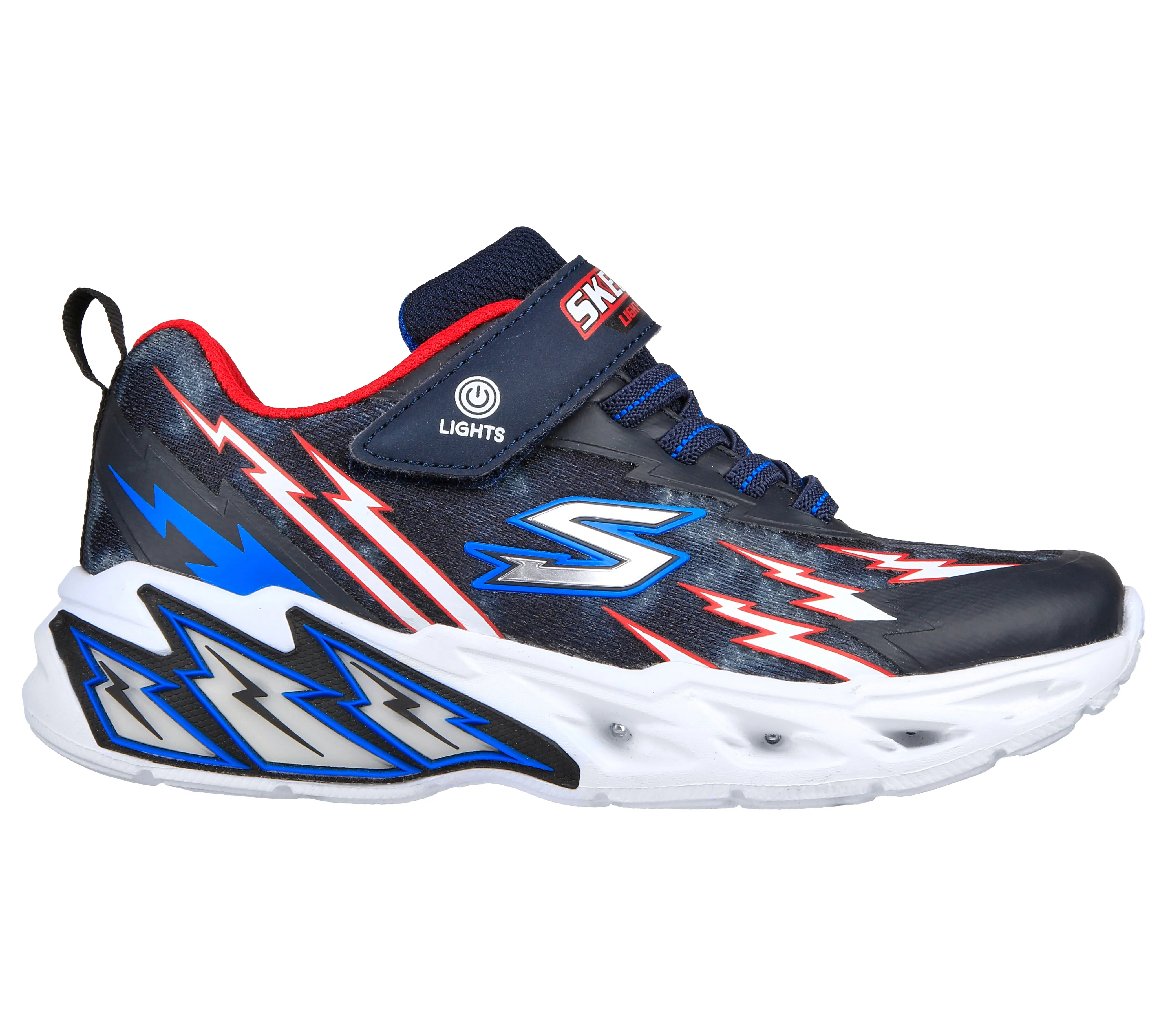 Boys Skechers Trainers Strap Easy On Flex Glow Lightweight Navy/Red 40015ON/NVRD