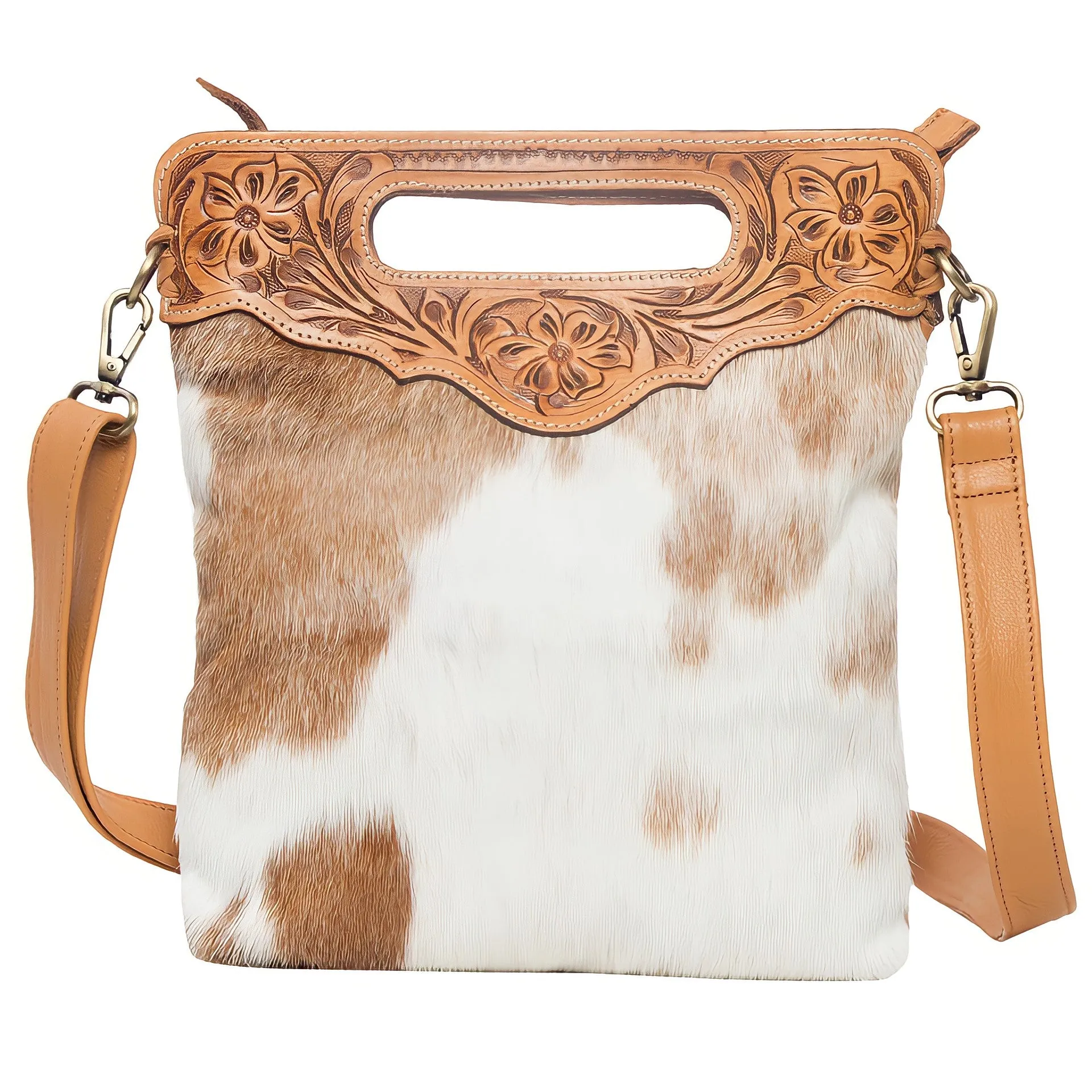 Cali Cowhide Bag - Tan/White (WITHOUT FRINGE)