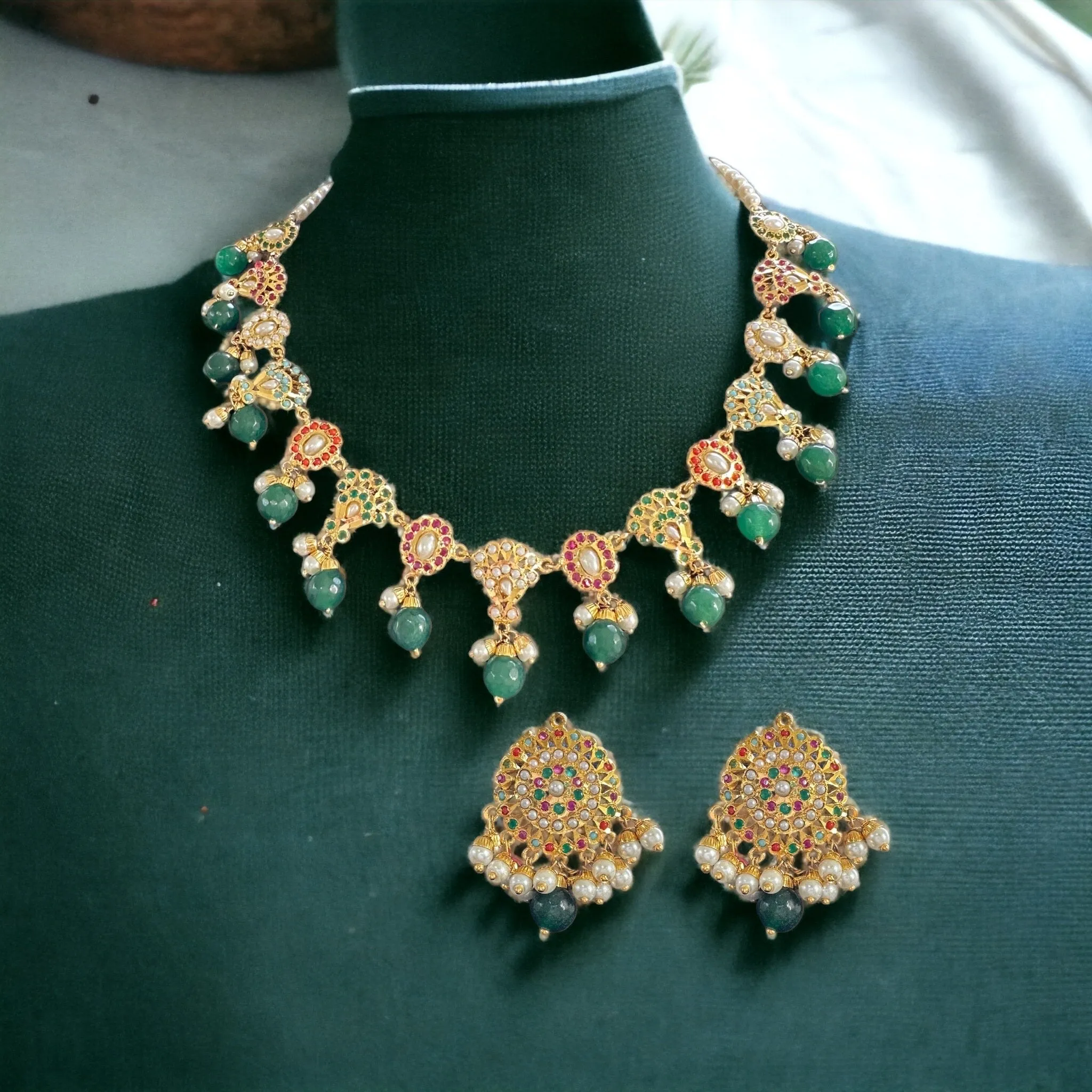 DNS53 Navratan Jadau necklace set ( READY TO SHIP )