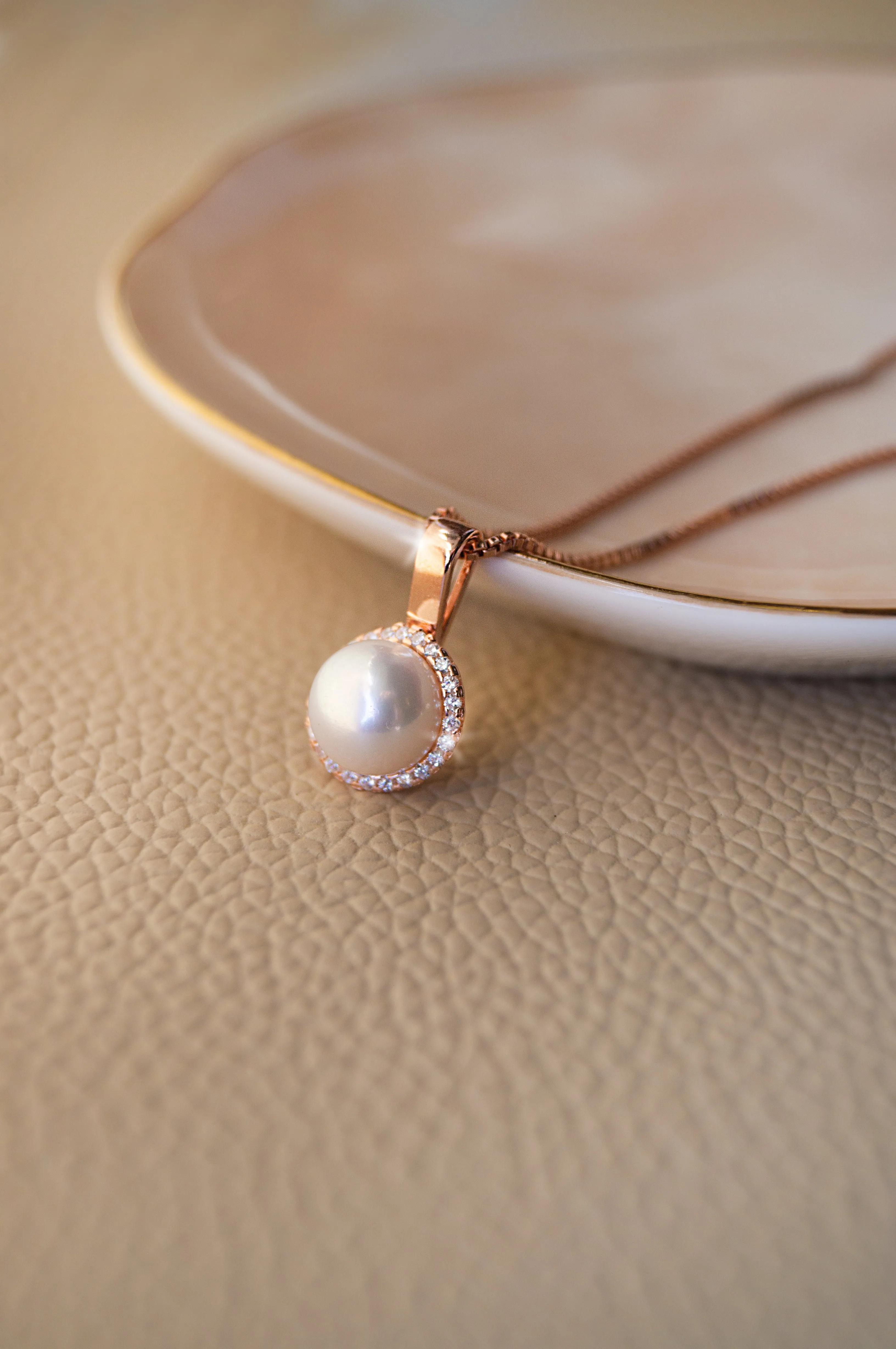 Encircled Pearl Rose Gold Plated Sterling Silver Pendant Set