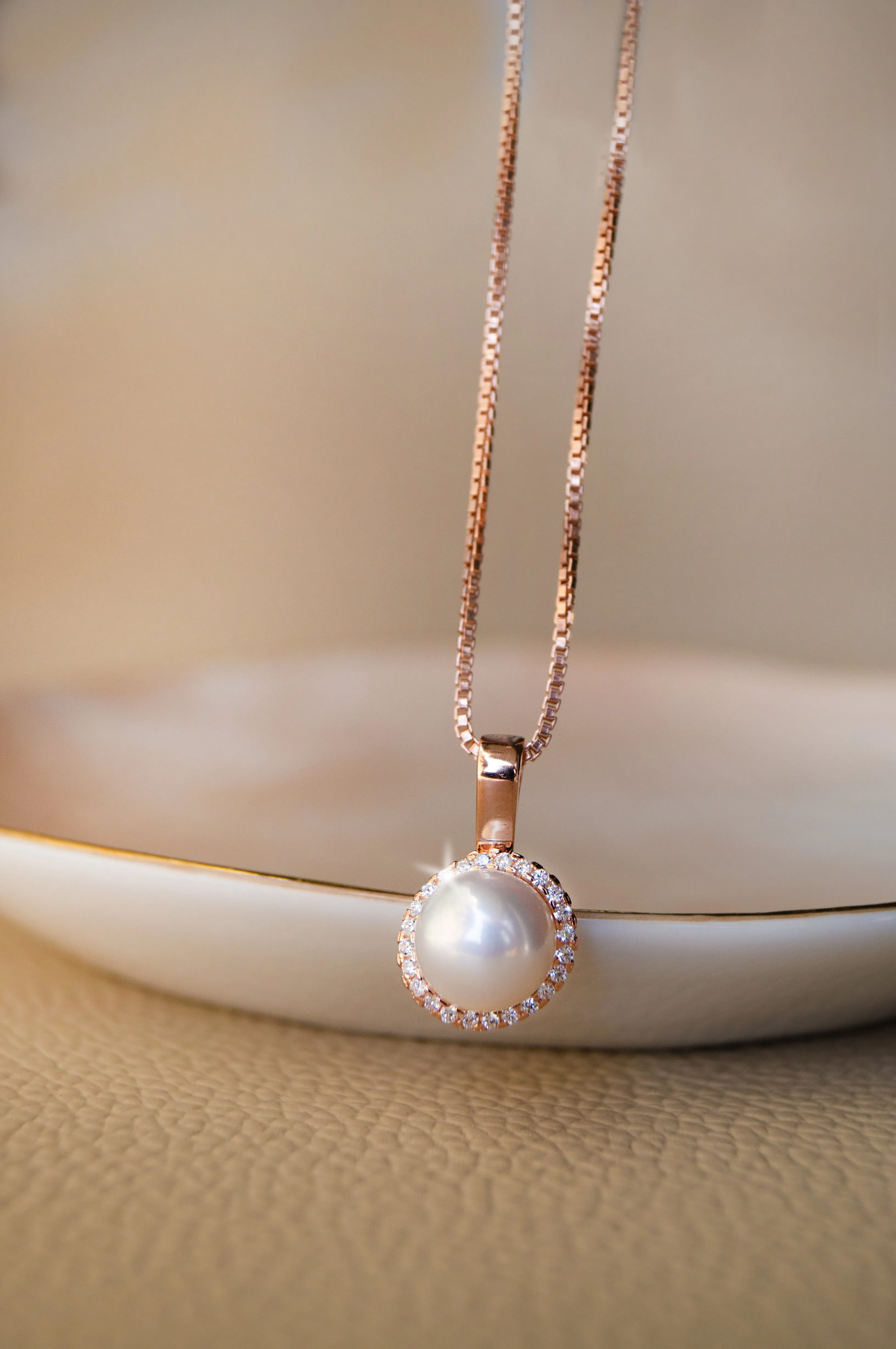 Encircled Pearl Rose Gold Plated Sterling Silver Pendant Set