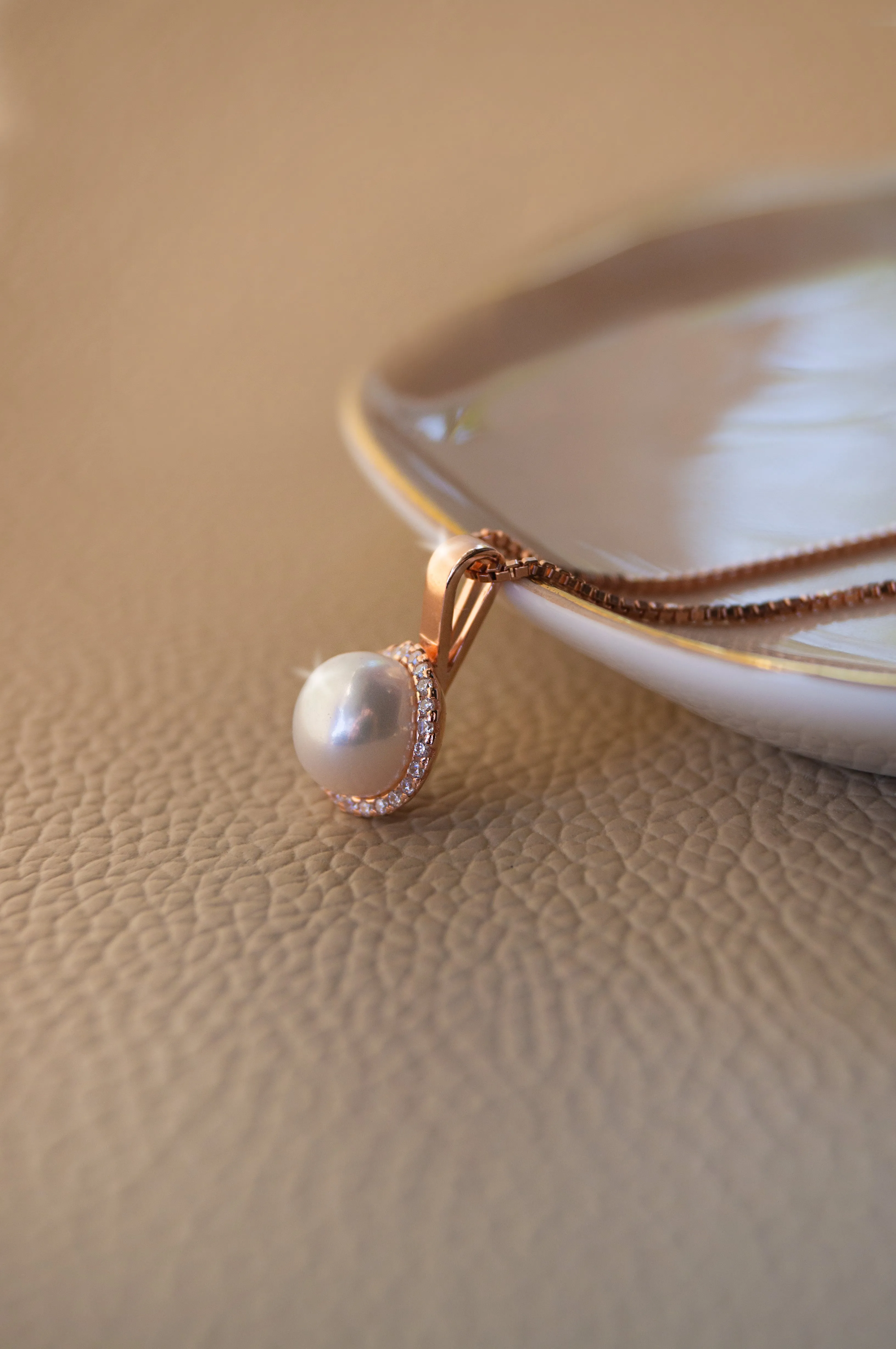 Encircled Pearl Rose Gold Plated Sterling Silver Pendant Set