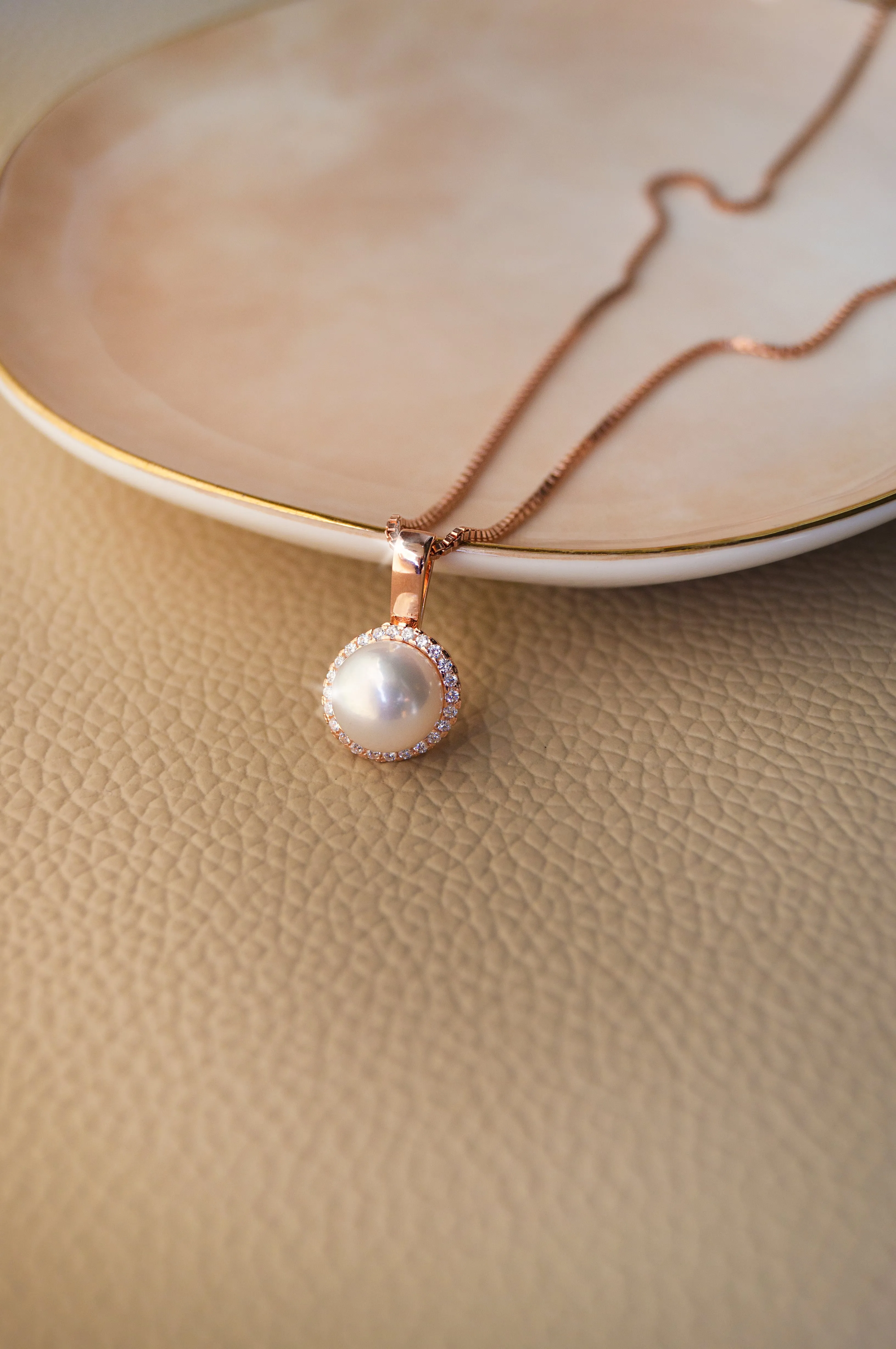 Encircled Pearl Rose Gold Plated Sterling Silver Pendant Set