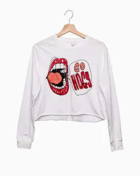 Go Hogs Mouth White Long Sleeve Cropped Tee