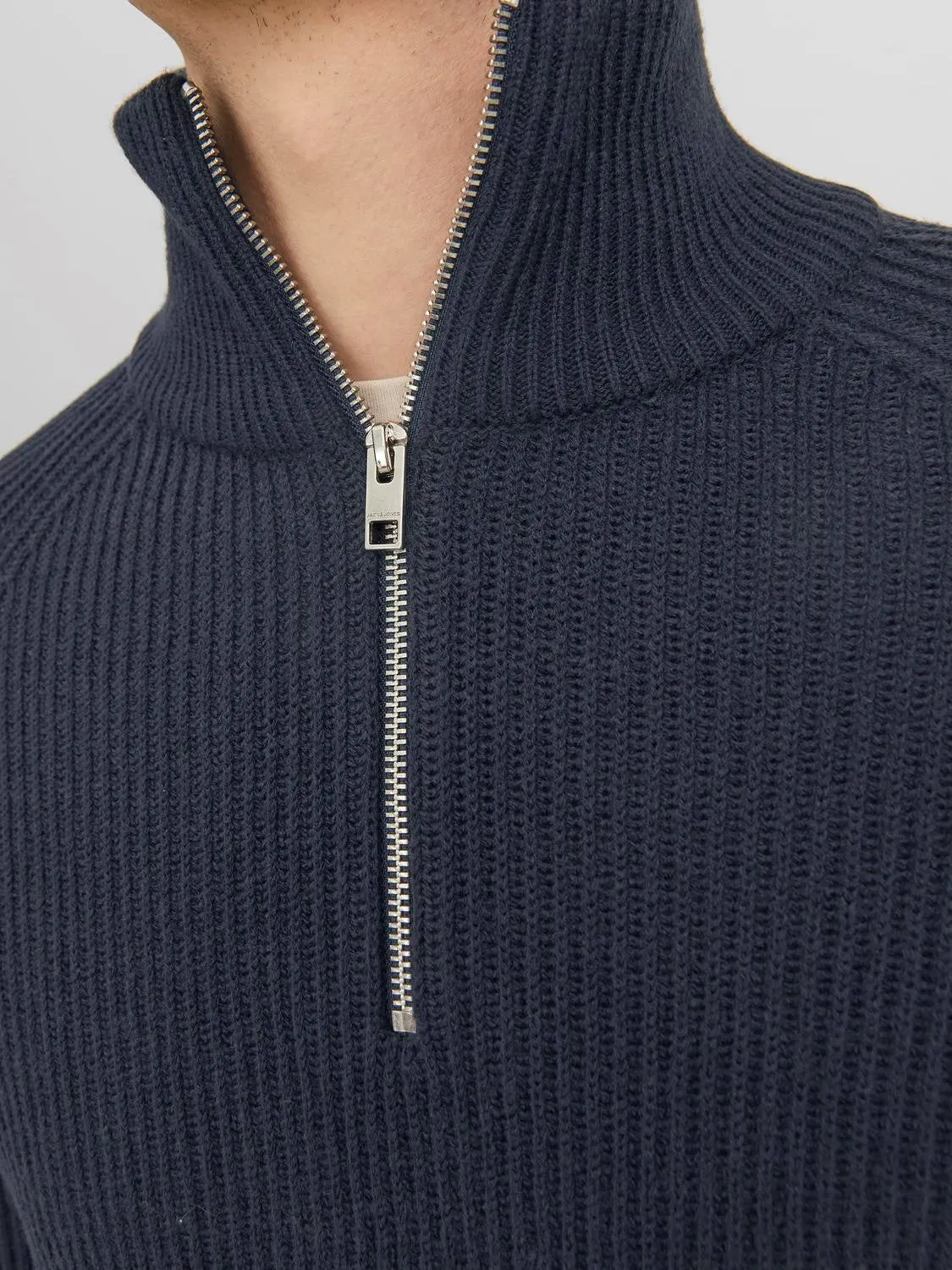 Jack & Jones Mens 'JJPANNEL' Half Zip Flunnel Neck Knit Jumper