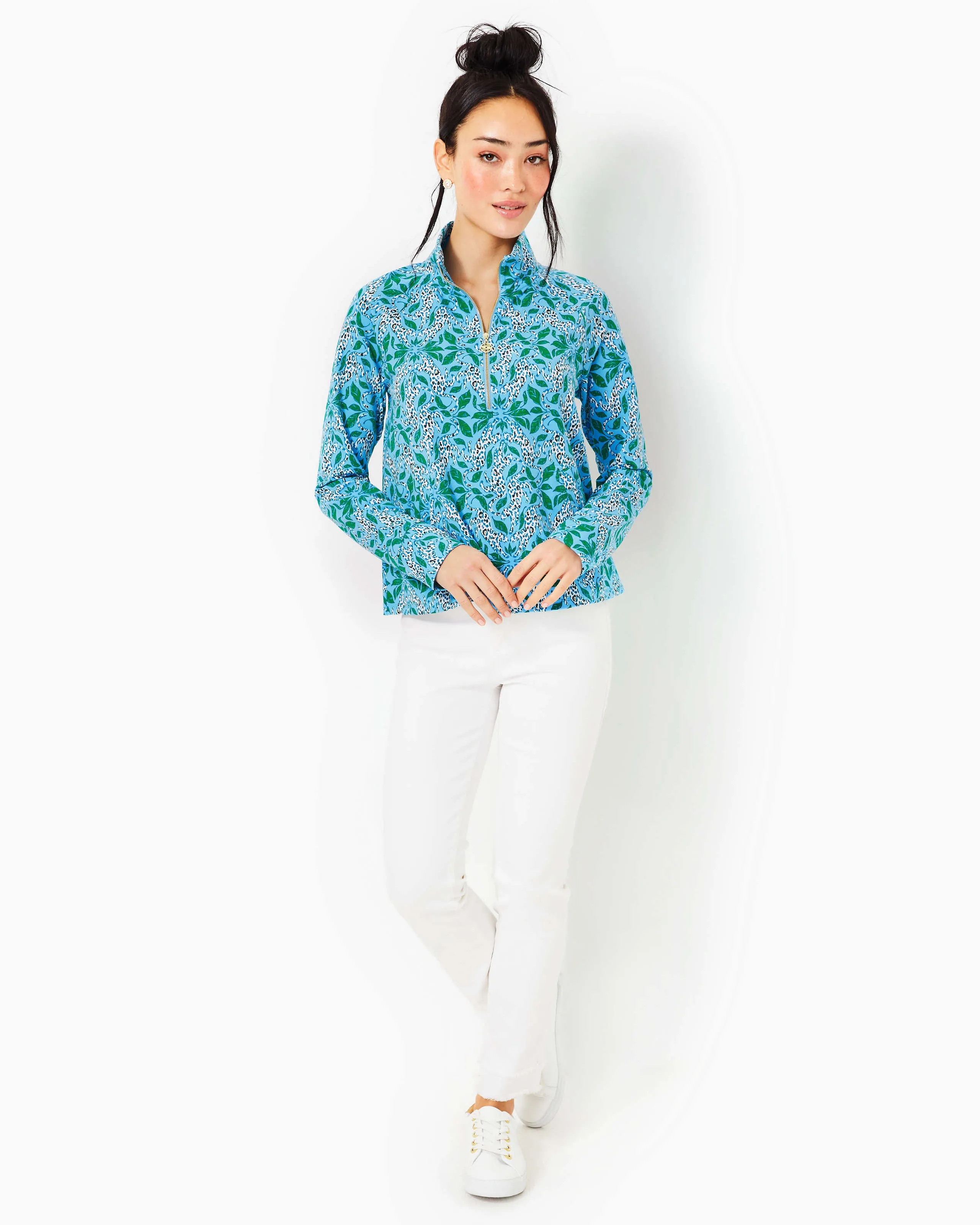 Lilly Pulitzer Women's UPF 50  Melena Popover - Bon Bon Blue Leapin Leopards