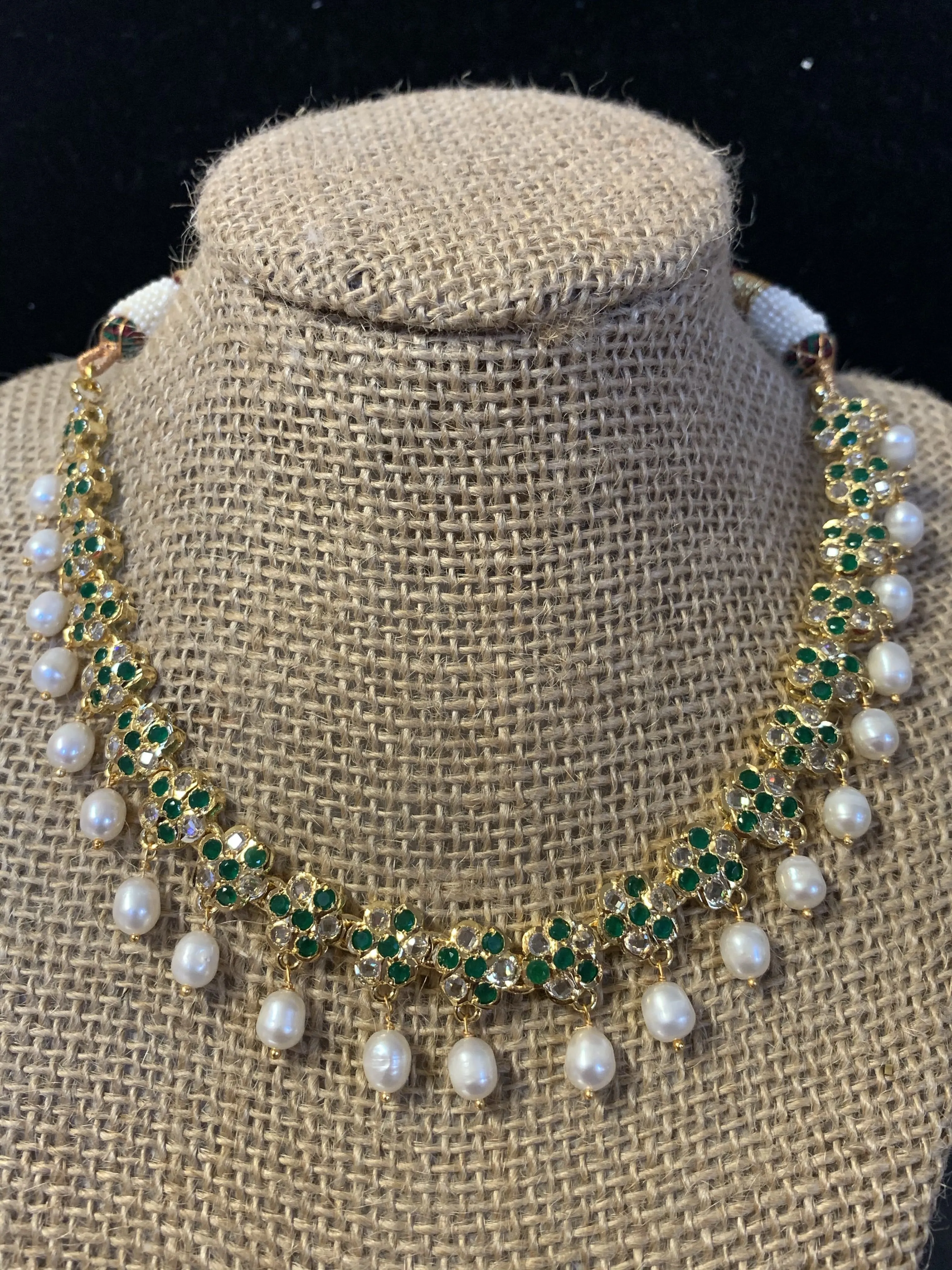 Meenaz fresh water pearl necklace set green  (SHIPS IN 2 WEEKS )