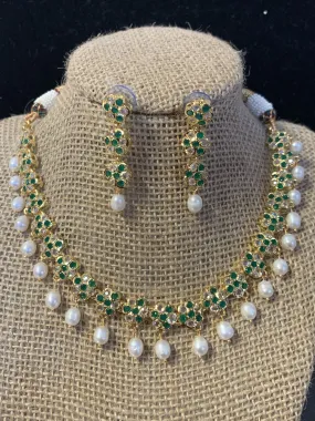 Meenaz fresh water pearl necklace set green  (SHIPS IN 2 WEEKS )