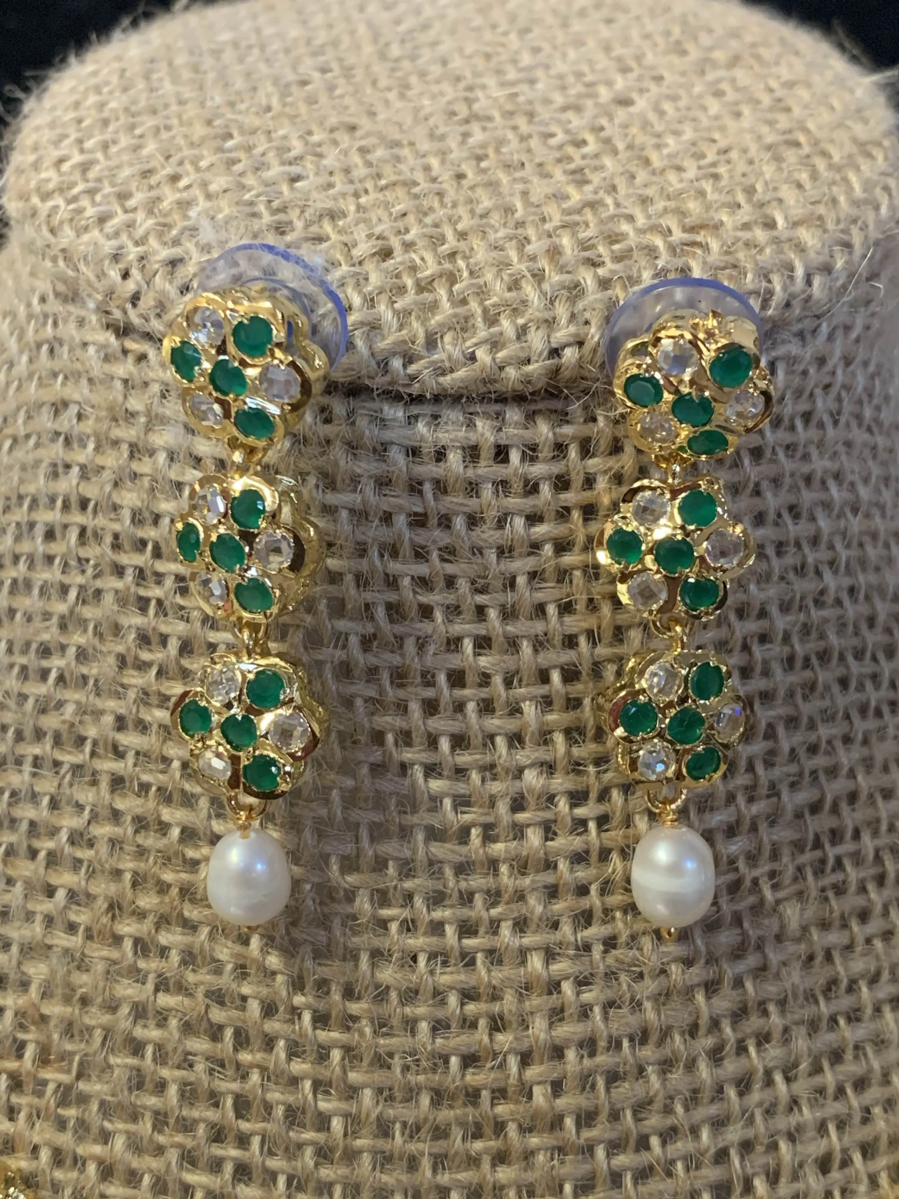 Meenaz fresh water pearl necklace set green  (SHIPS IN 2 WEEKS )