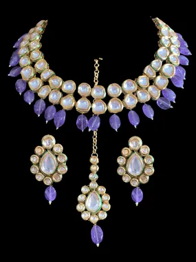 NS177 Mohini bridal necklace in high quality kundan with natural amethyst beads (READY TO SHIP )