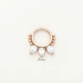 Pear CZ Hinged Segment Hoop Ring - Rose Gold