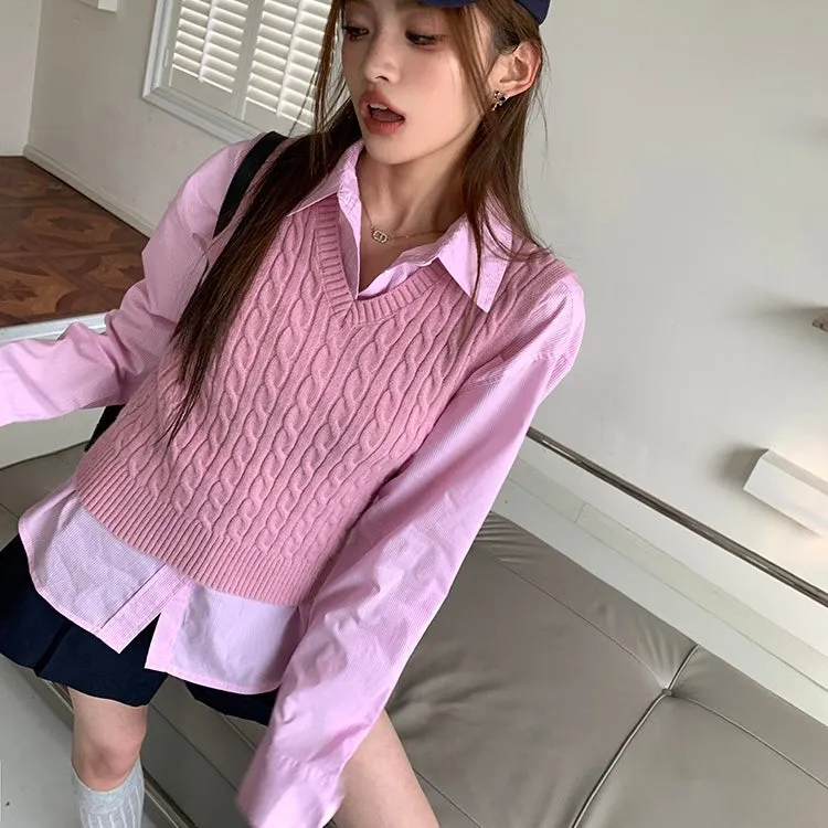 Pink Sweater Vest Set