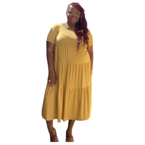 Plus Size  Mustard Fit and Flare Midi Dress