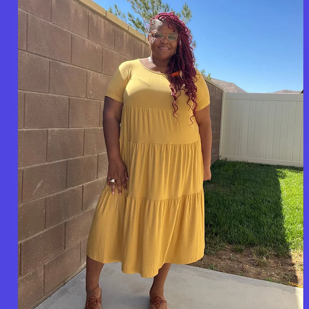 Plus Size  Mustard Fit and Flare Midi Dress