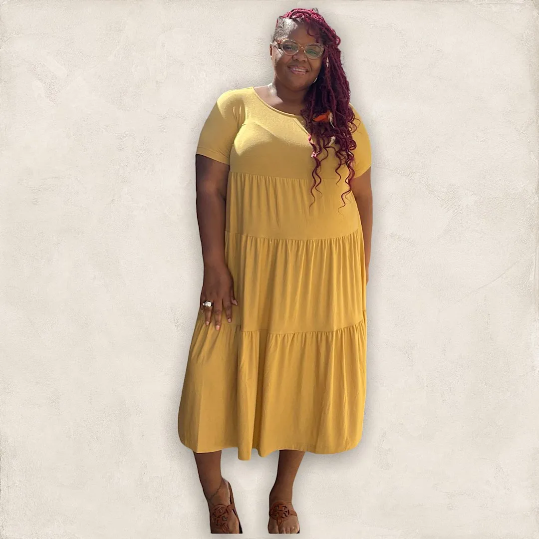 Plus Size  Mustard Fit and Flare Midi Dress