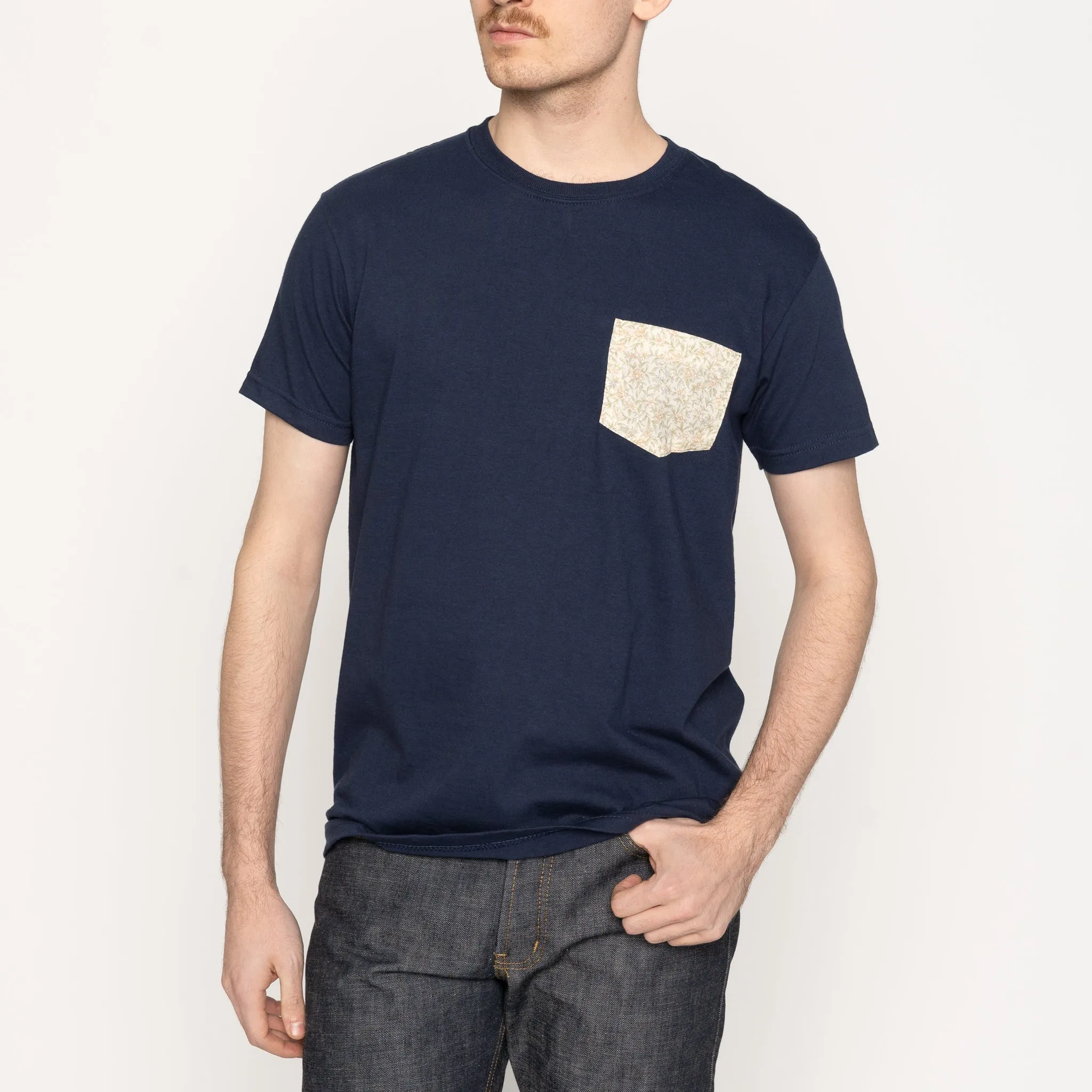 Pocket Tee - Navy - Bell Flowers - Cream