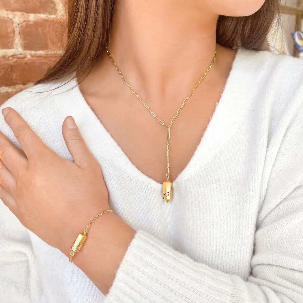 Polygon Lariat Locket & Bracelet Gift Set - Gold