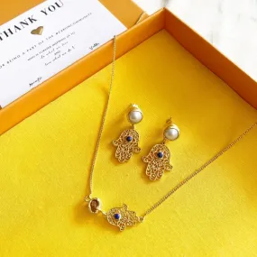 Protection From the Hand Evil Eyes Necklace and Earrings Giftbox